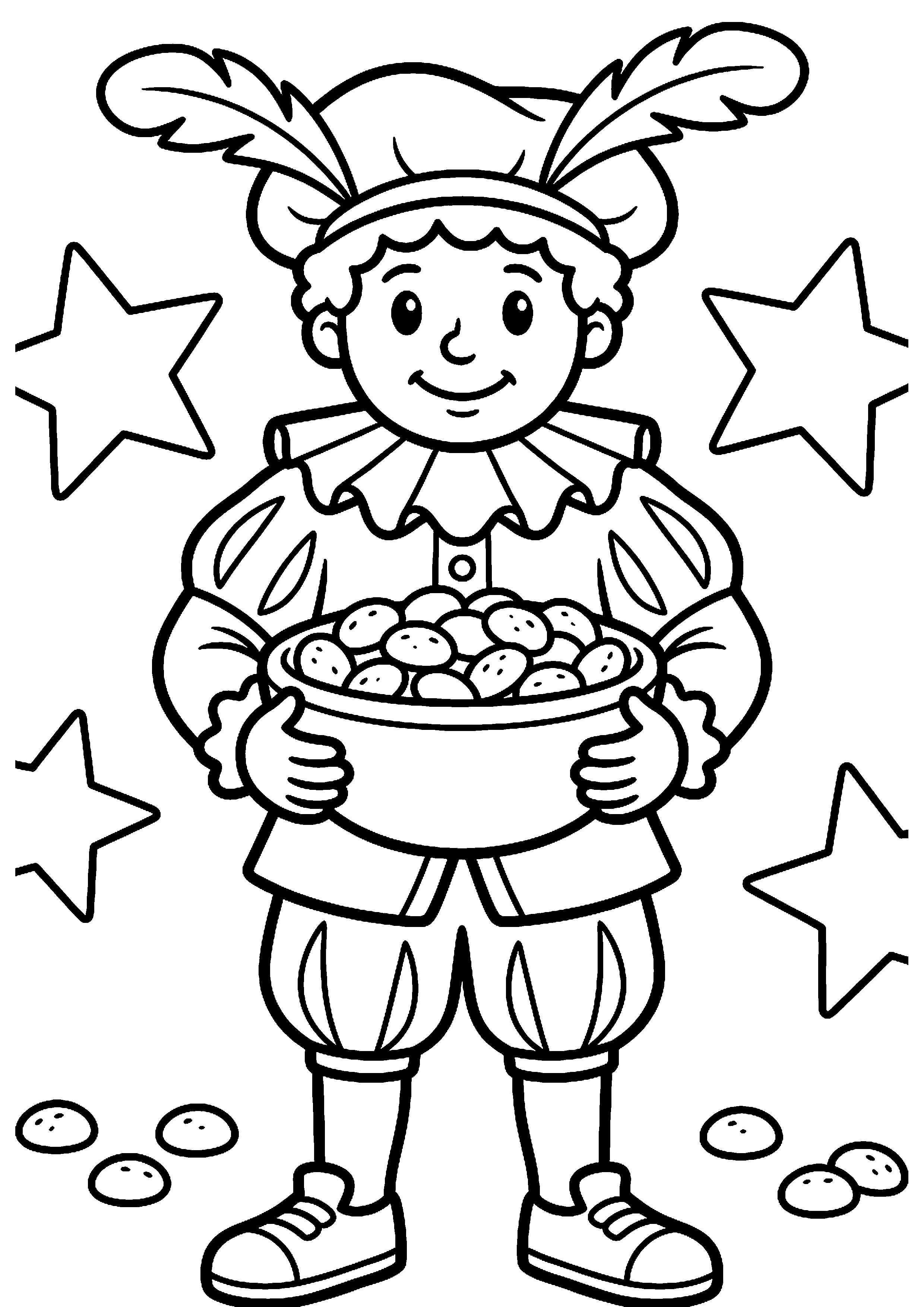 Piet met schaal pepernoten kleurplaat — gratis kleurplaat