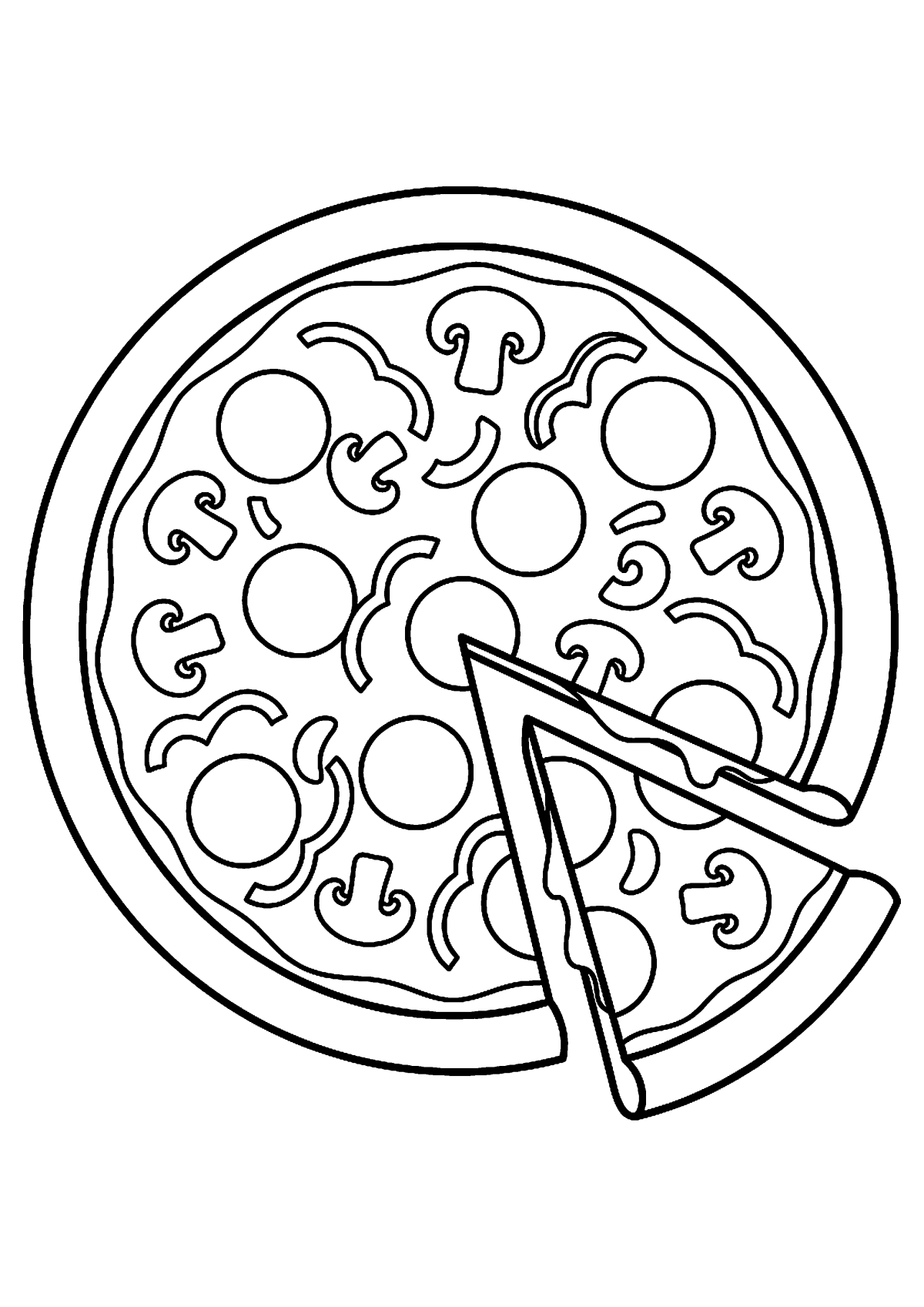 Pizza met stuk eruit kleurplaat