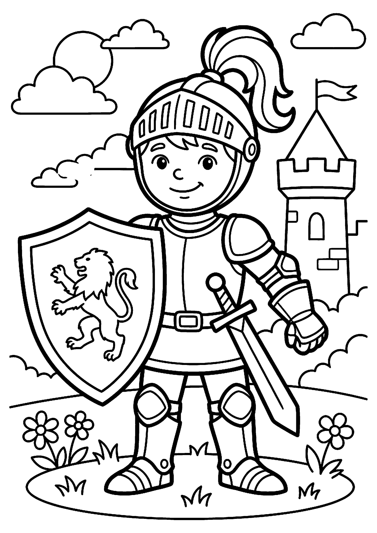 Ridder met schild kleurplaat — gratis kleurplaat