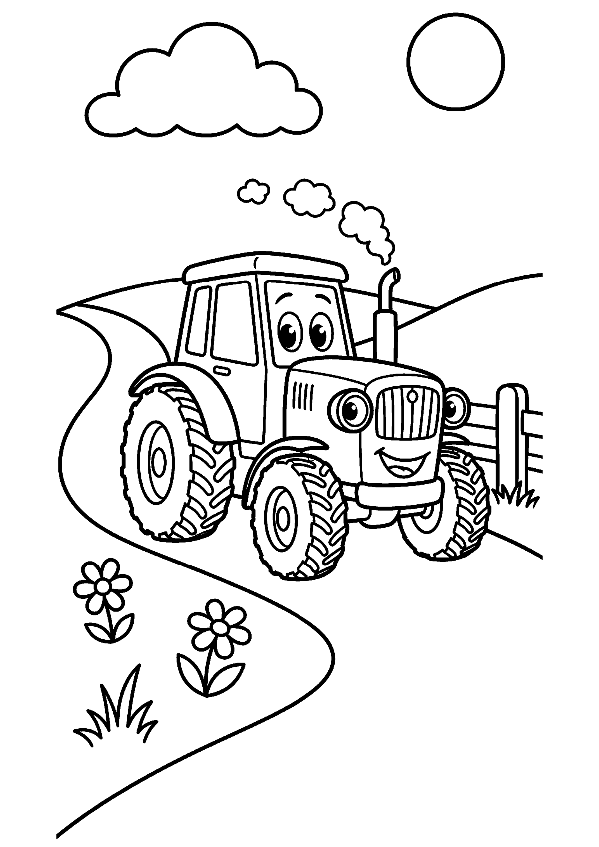 Rijdende tractor kleurplaat