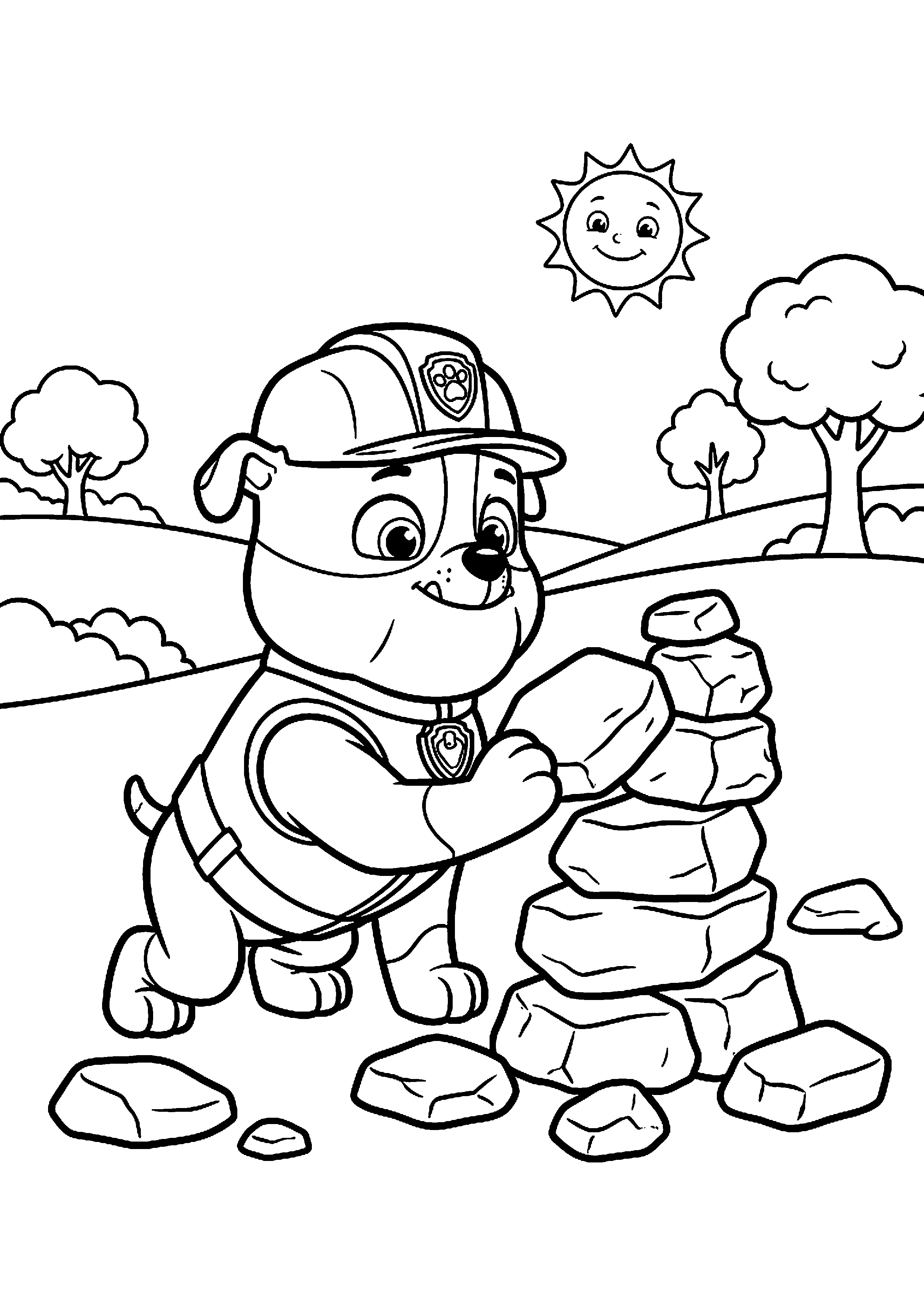 Rubble bouwt toren van stenen kleurplaat — gratis kleurplaat