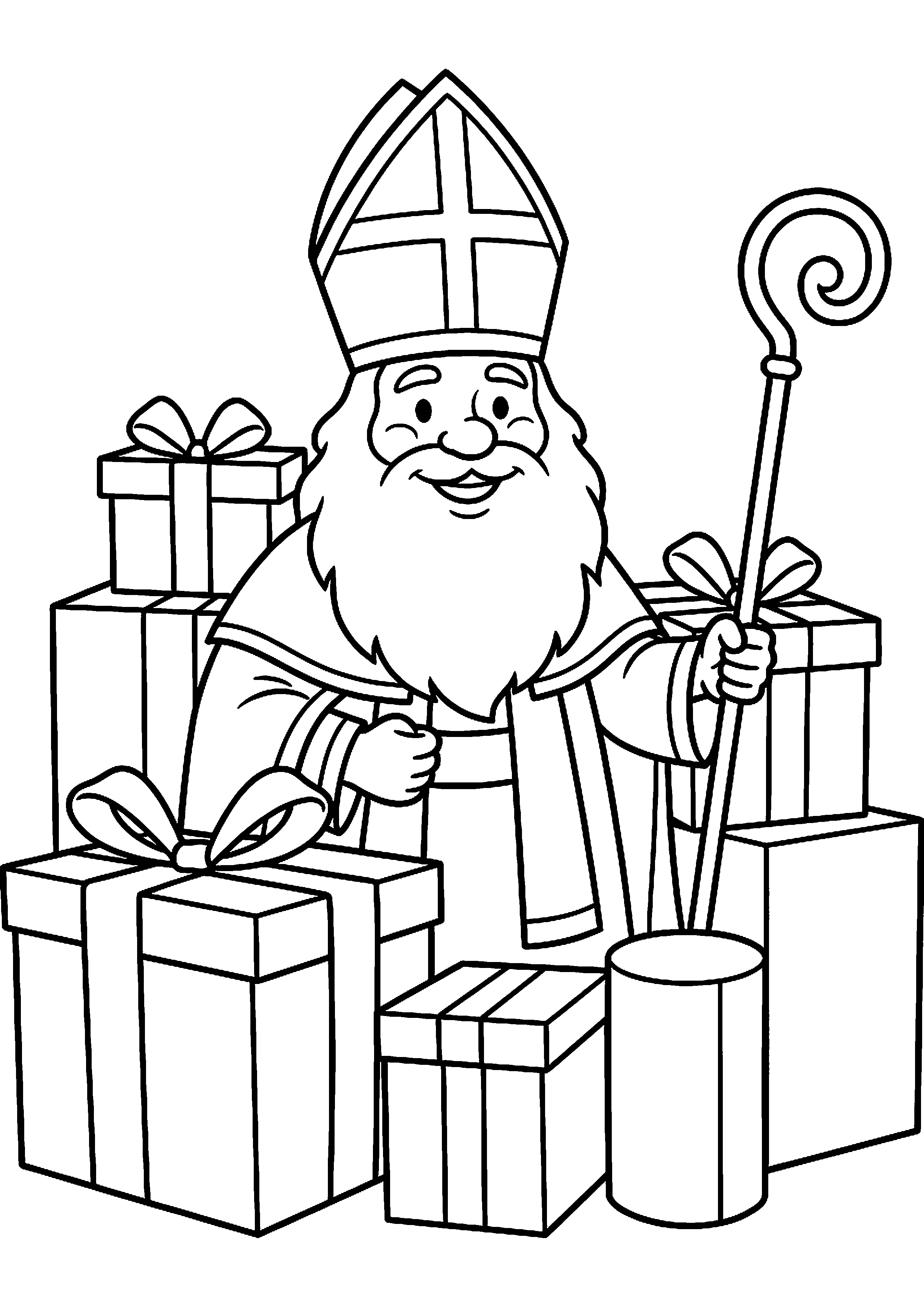 Sinterklaas met cadeautjes kleurplaat — gratis kleurplaat