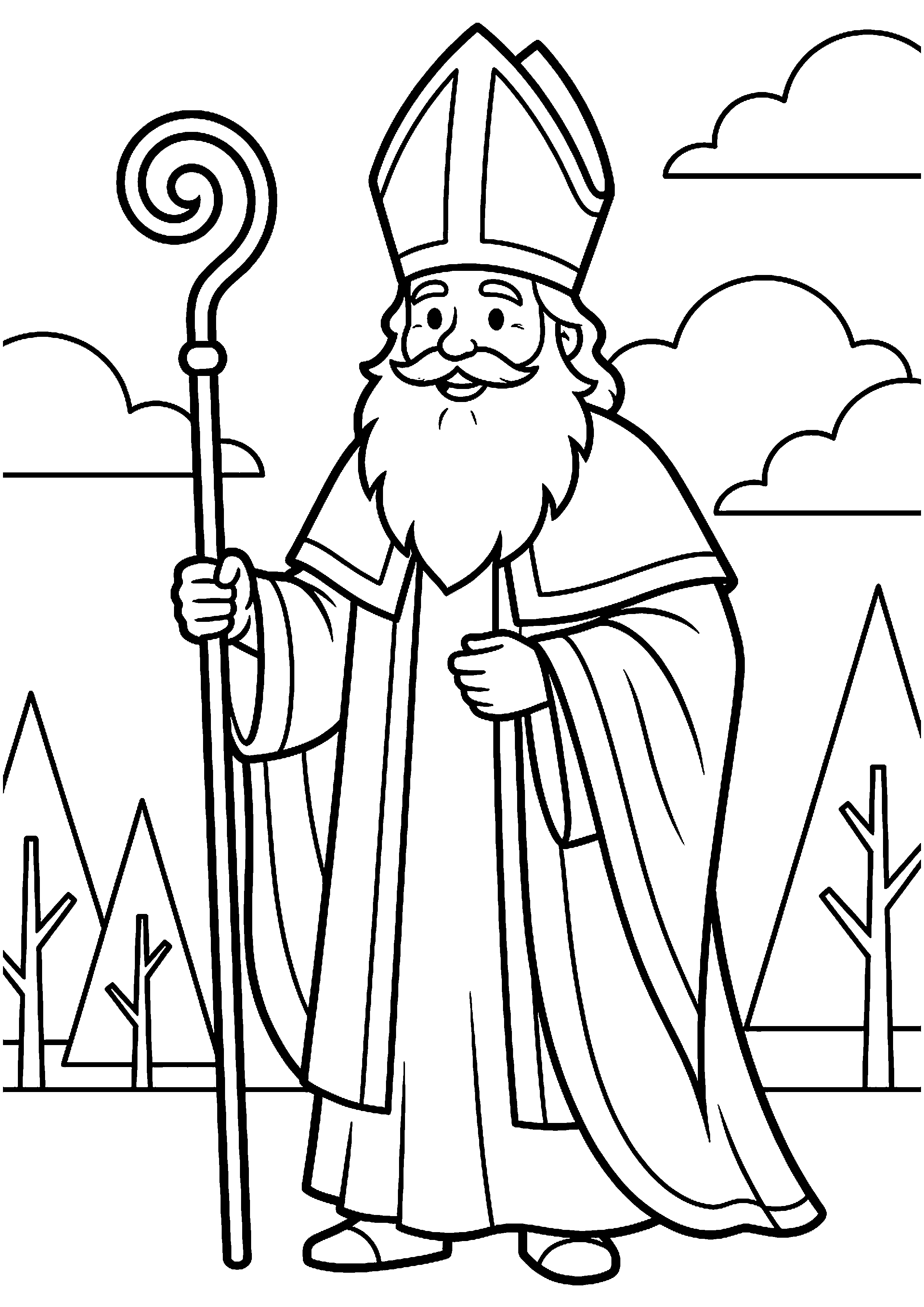 Sinterklaas met staf en mijter kleurplaat — gratis kleurplaat