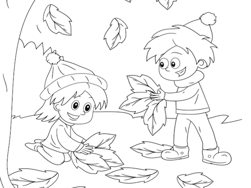 Spelen in de Herfst Kleurplaat — gratis kleurplaat