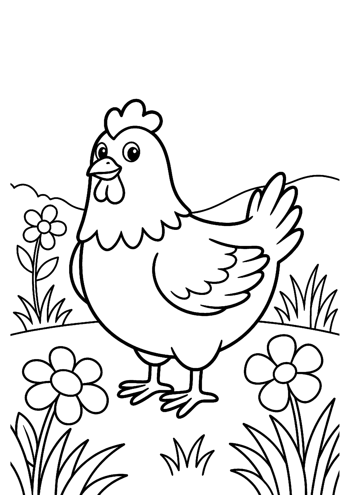 Staande kip kleurplaat — gratis kleurplaat
