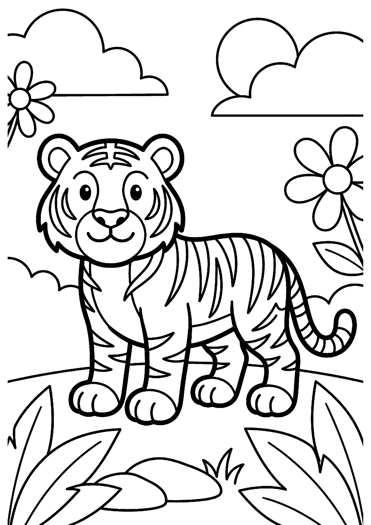 Staande tijger kleurplaat — gratis kleurplaat