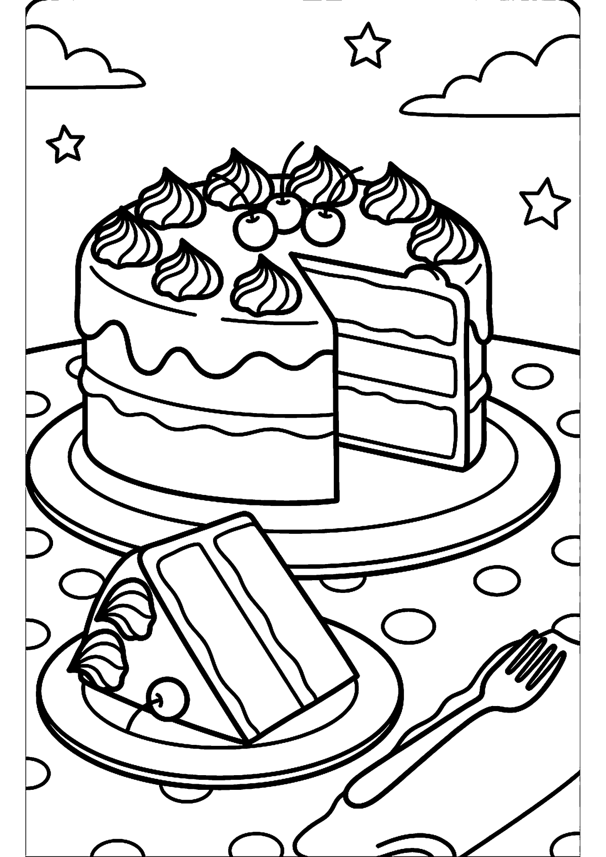 Taart met stuk kleurplaat — gratis kleurplaat