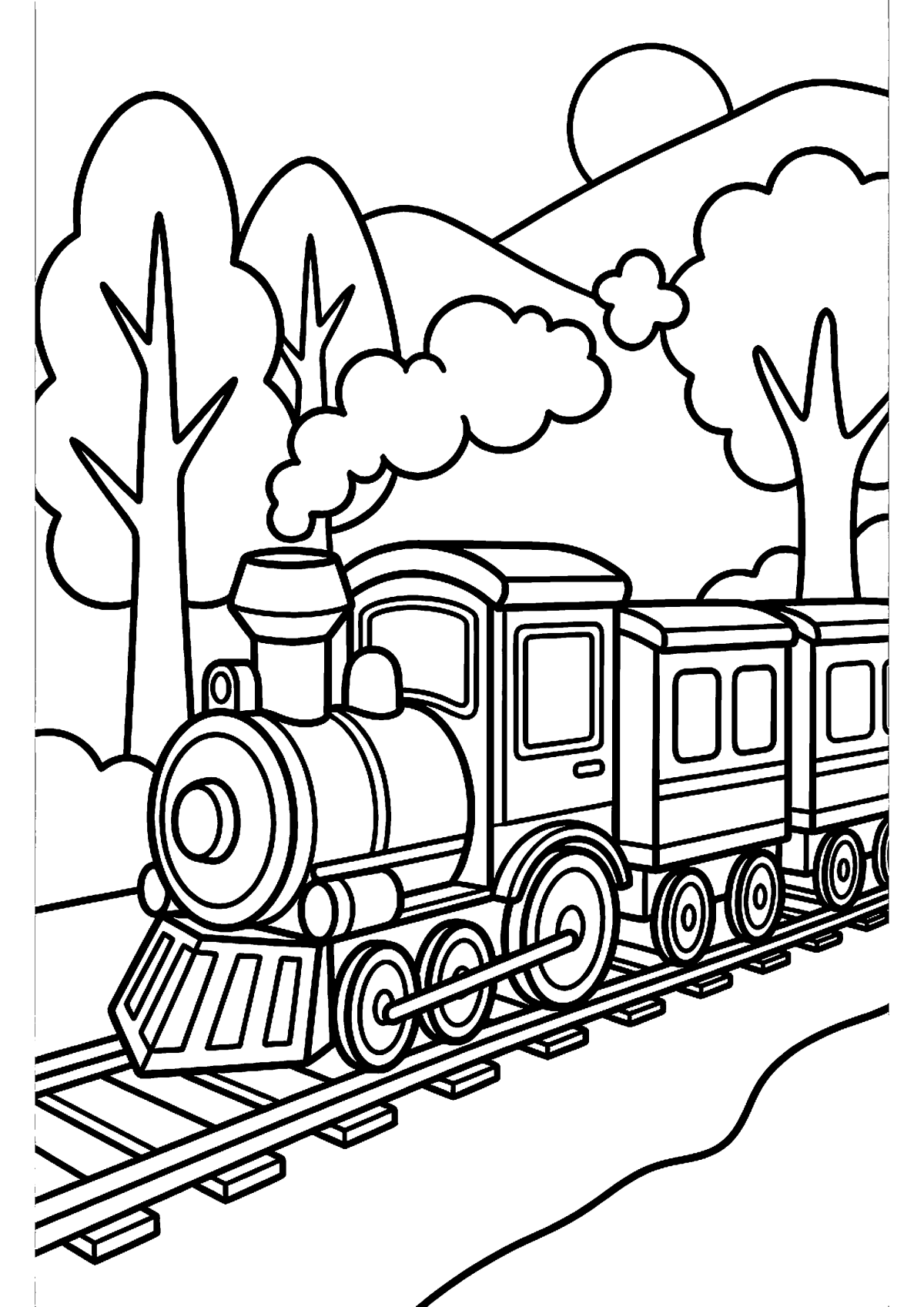 Trein met wagons kleurplaat — gratis kleurplaat