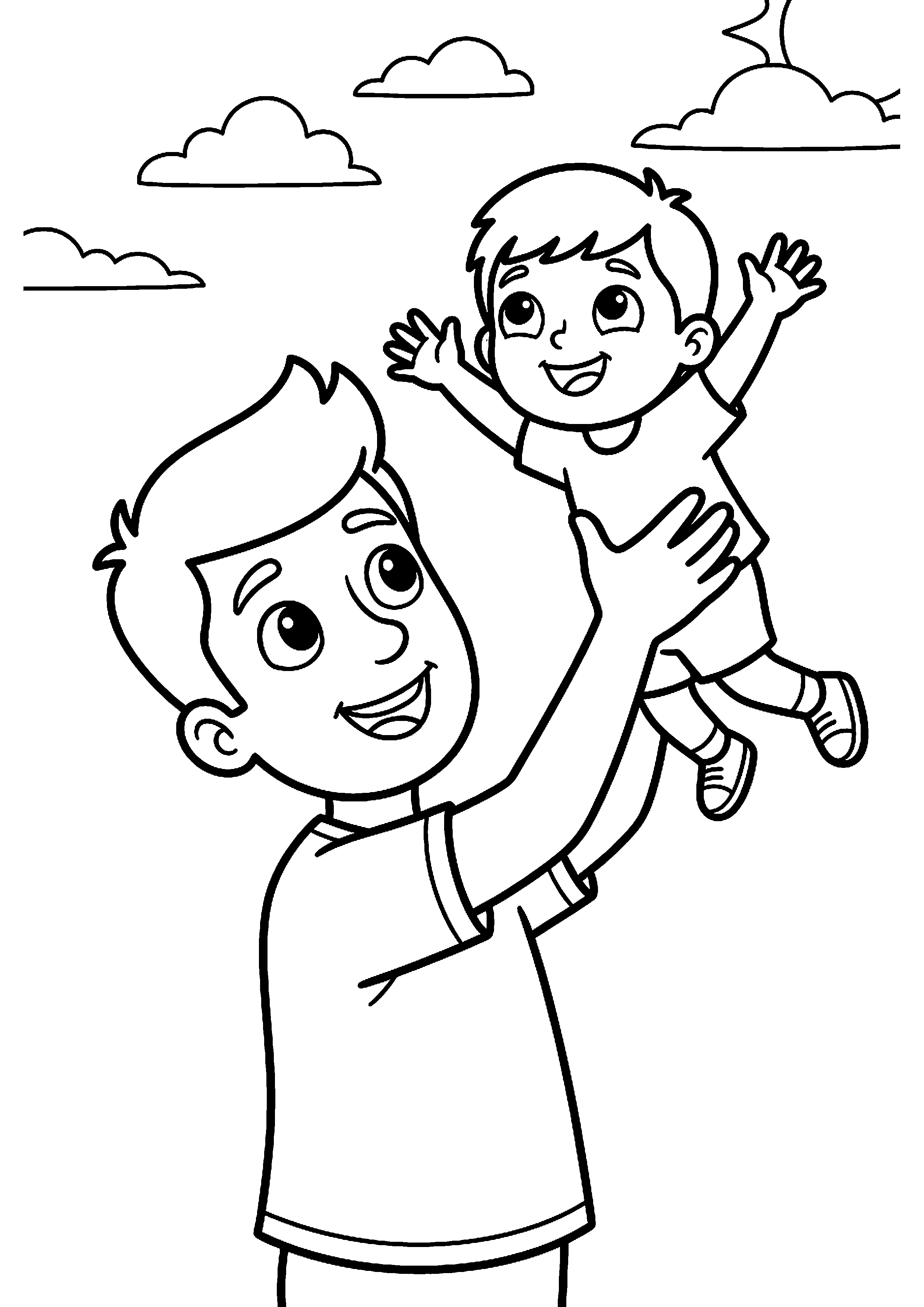 Vader tilt kind omhoog kleurplaat — gratis kleurplaat