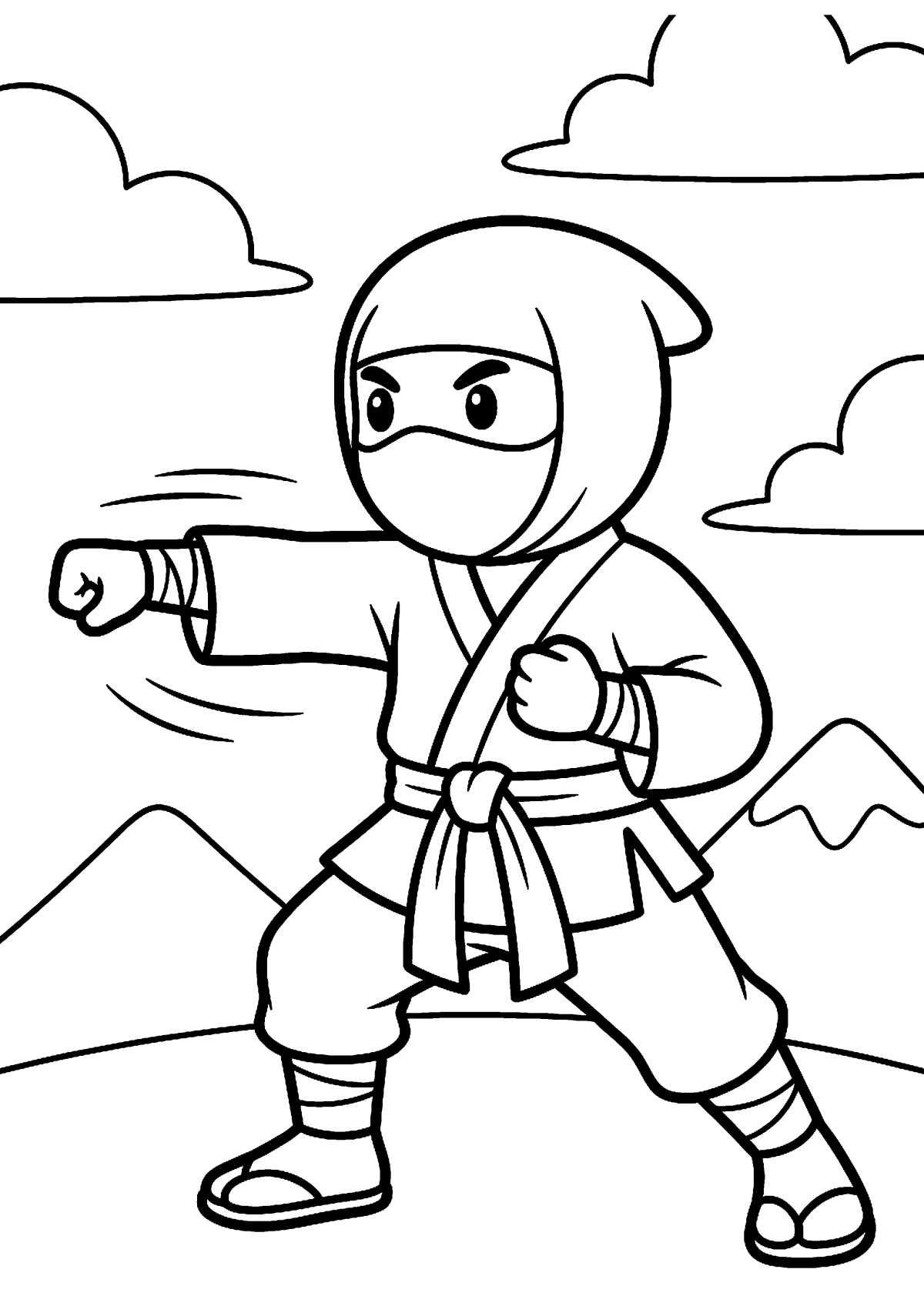 Vechtende ninja kleurplaat — gratis kleurplaat