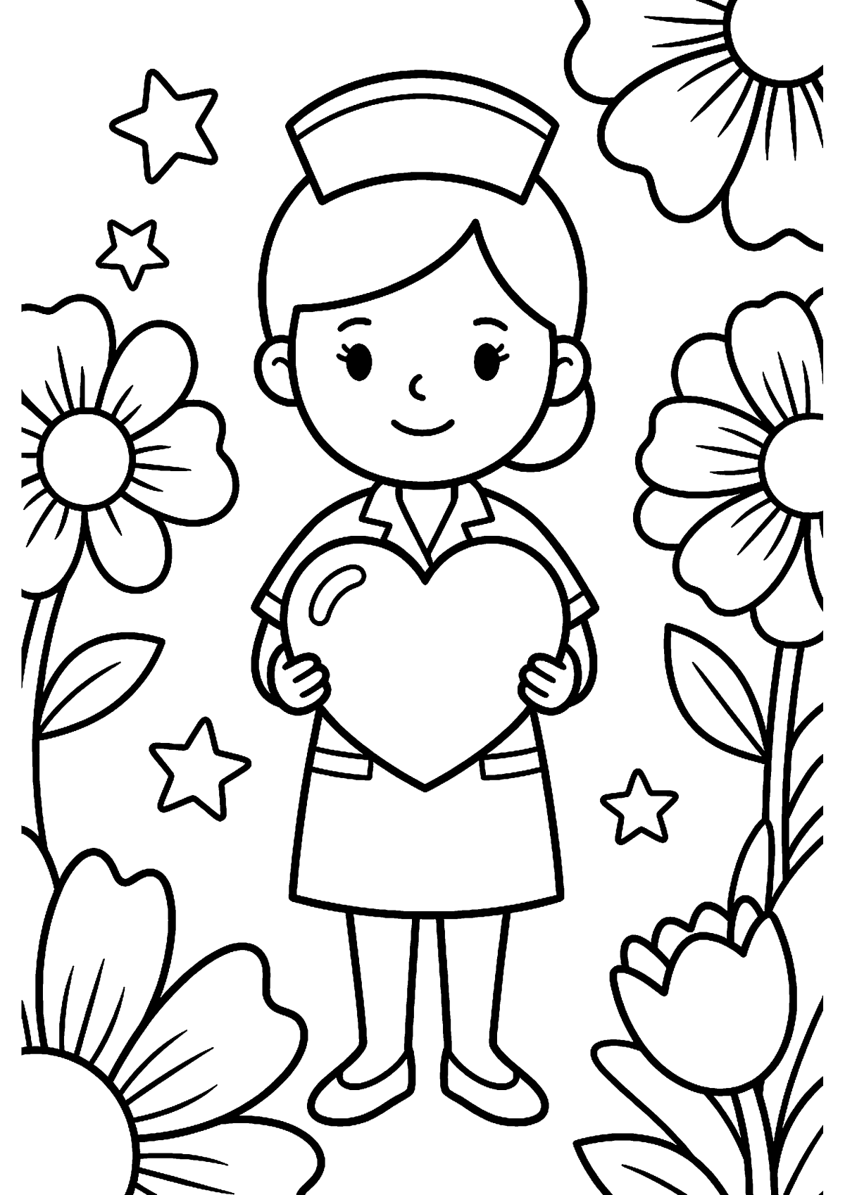 Verpleegster met hartje kleurplaat — gratis kleurplaat