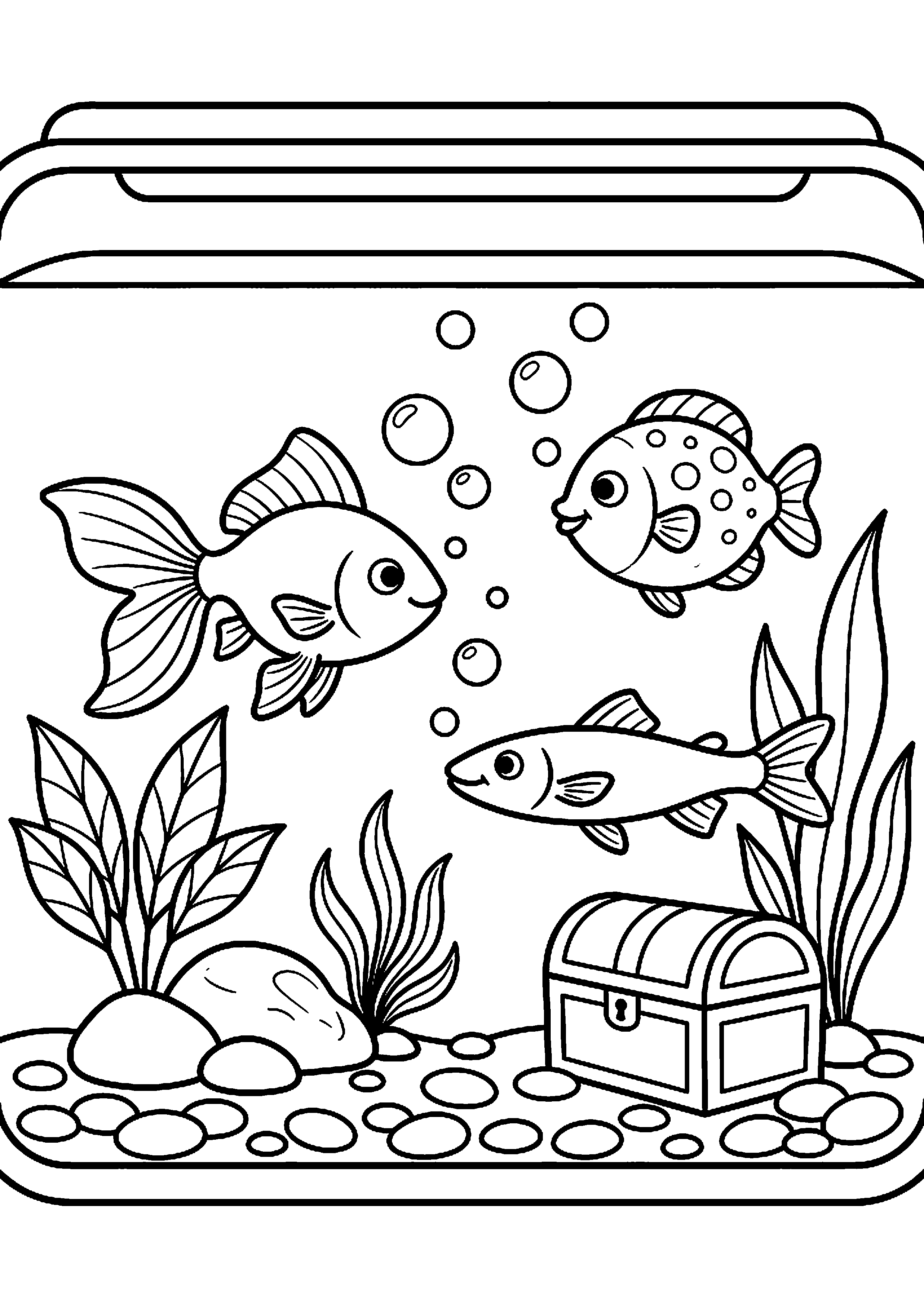 Vissen in aquarium kleurplaat — gratis kleurplaat