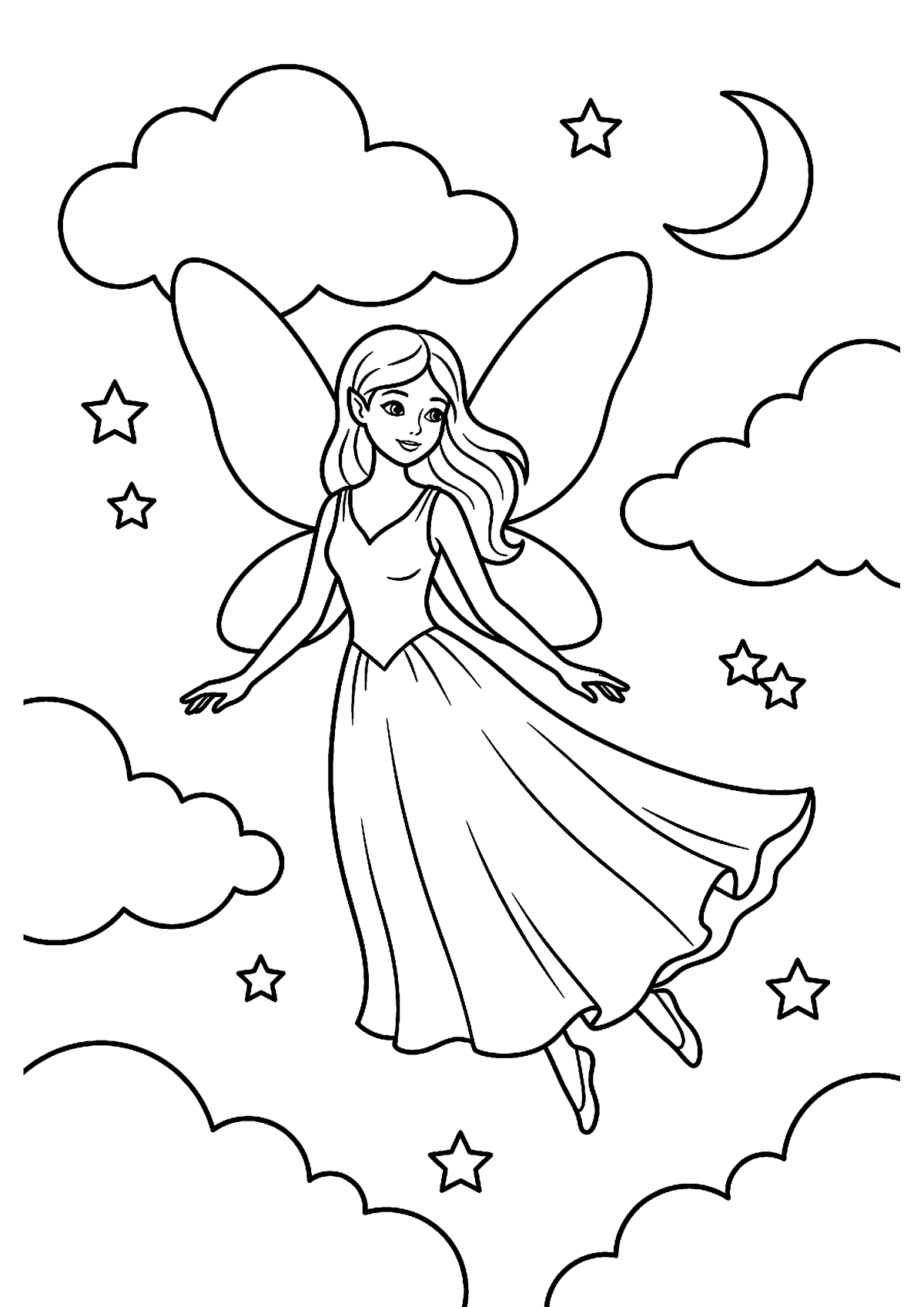 Vliegende fee kleurplaat — gratis kleurplaat
