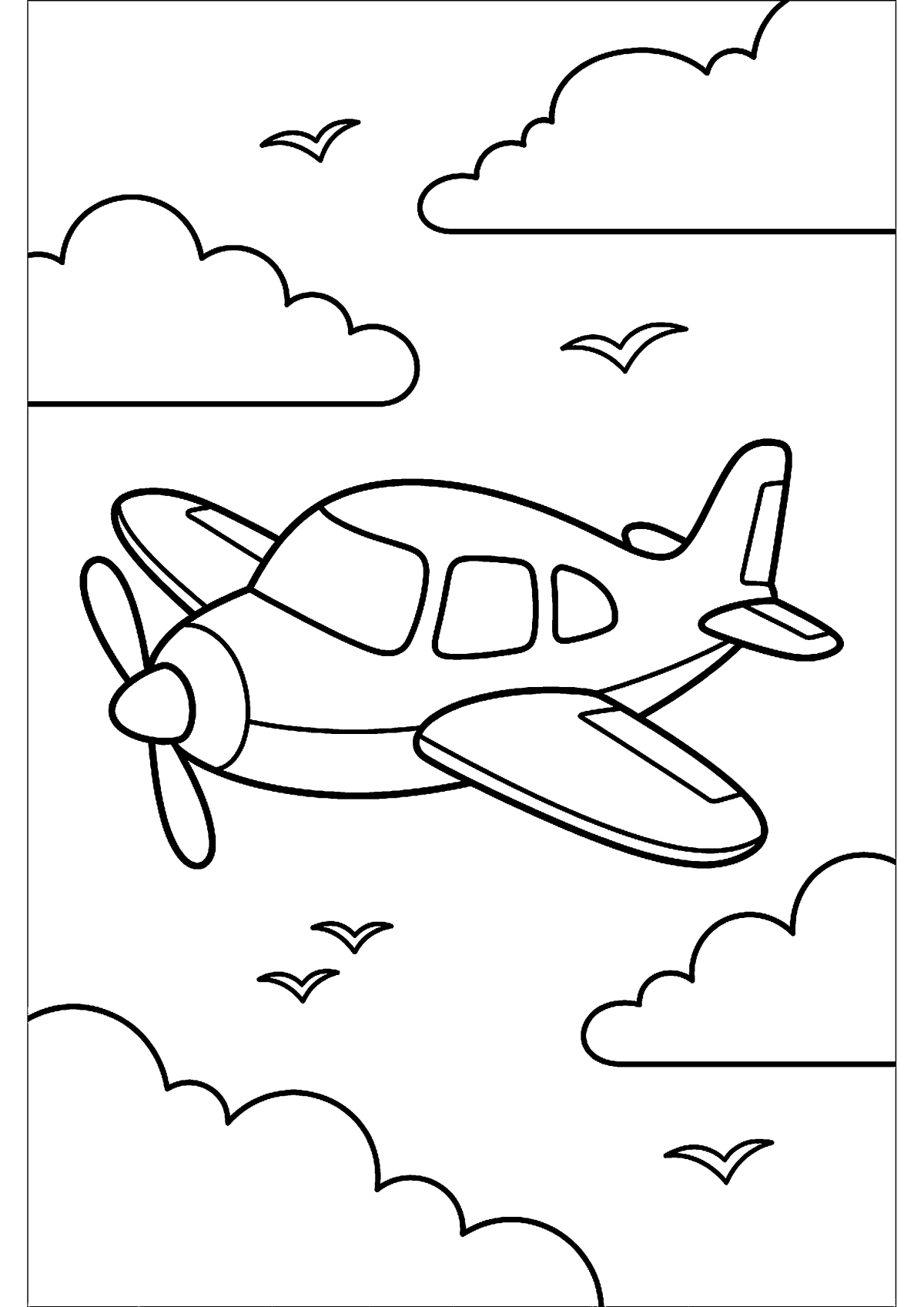 Vliegtuig in lucht kleurplaat — gratis kleurplaat