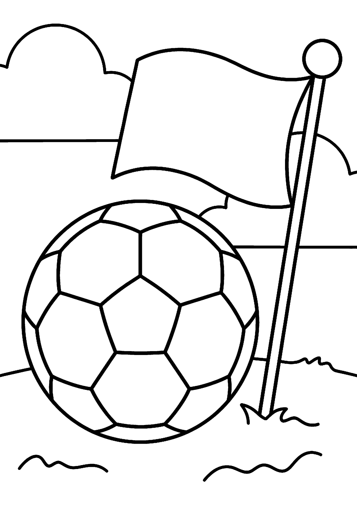 Voetbal met vlag kleurplaat — gratis kleurplaat