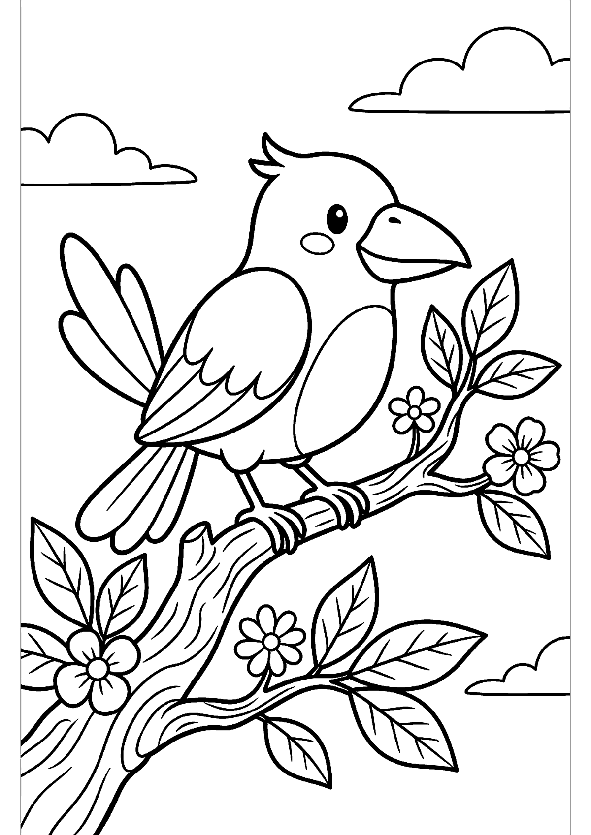 Vogel op tak kleurplaat — gratis kleurplaat