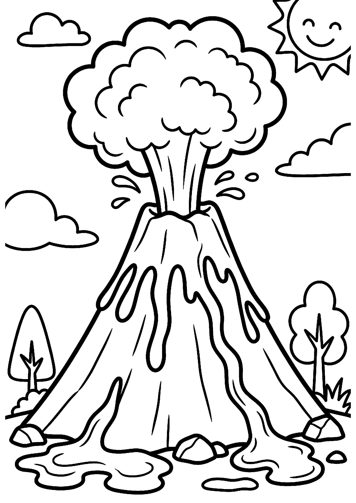 Vulkaan met lava kleurplaat — gratis kleurplaat