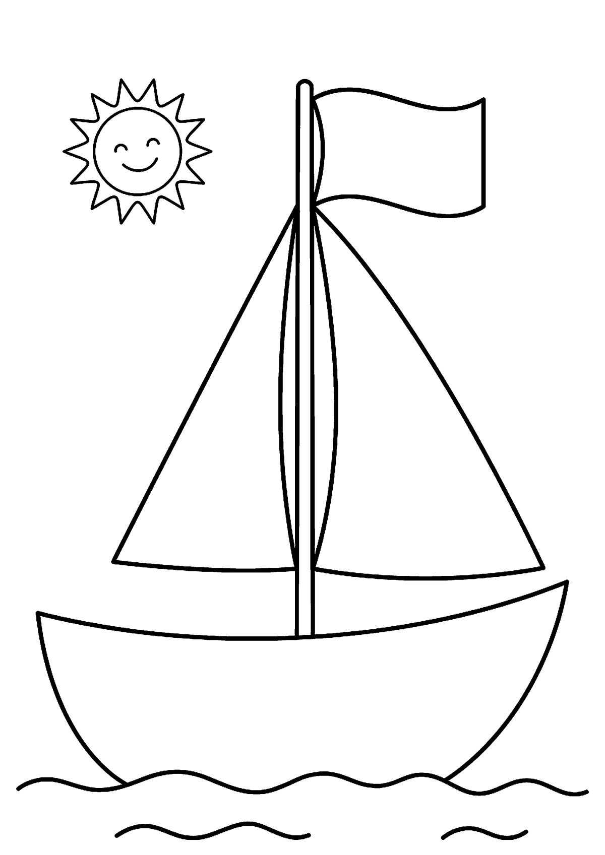 Zeilboot met vlag kleurplaat