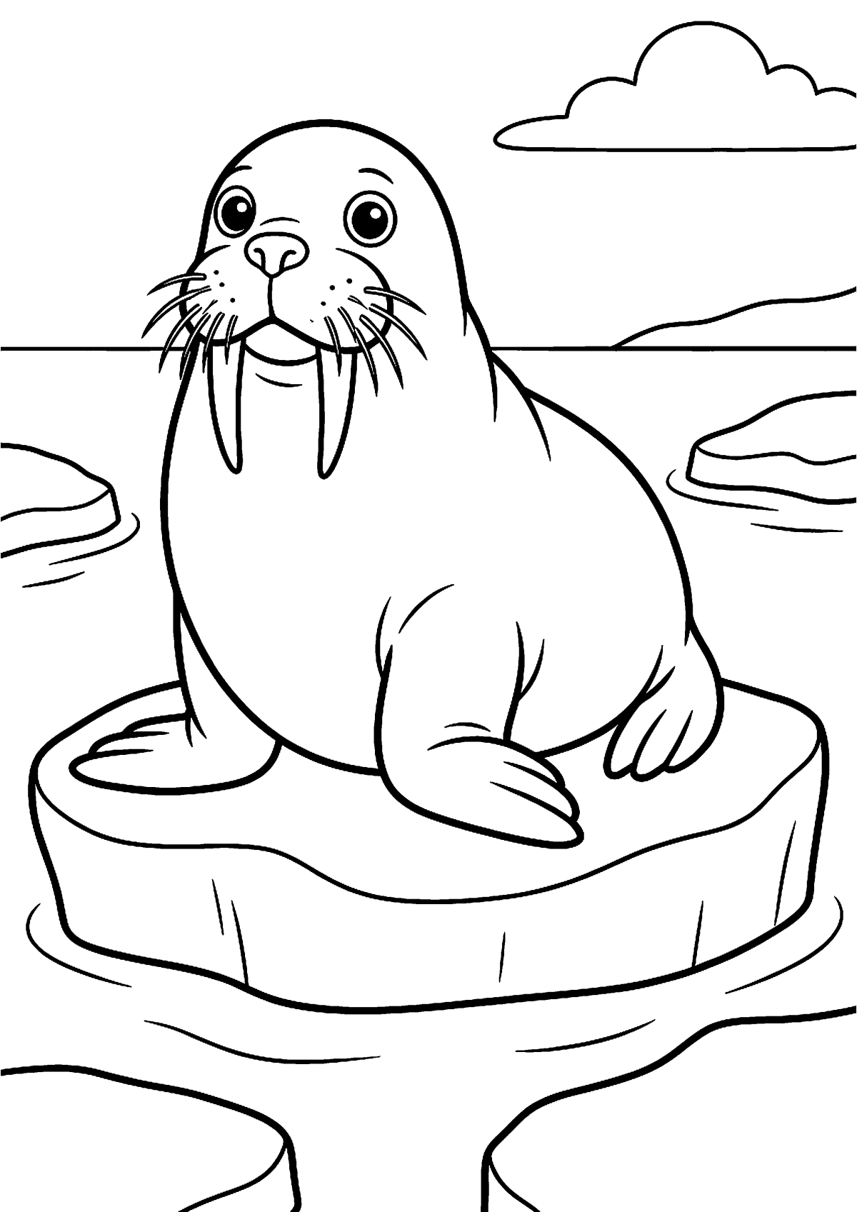 Zittende walrus kleurplaat — gratis kleurplaat