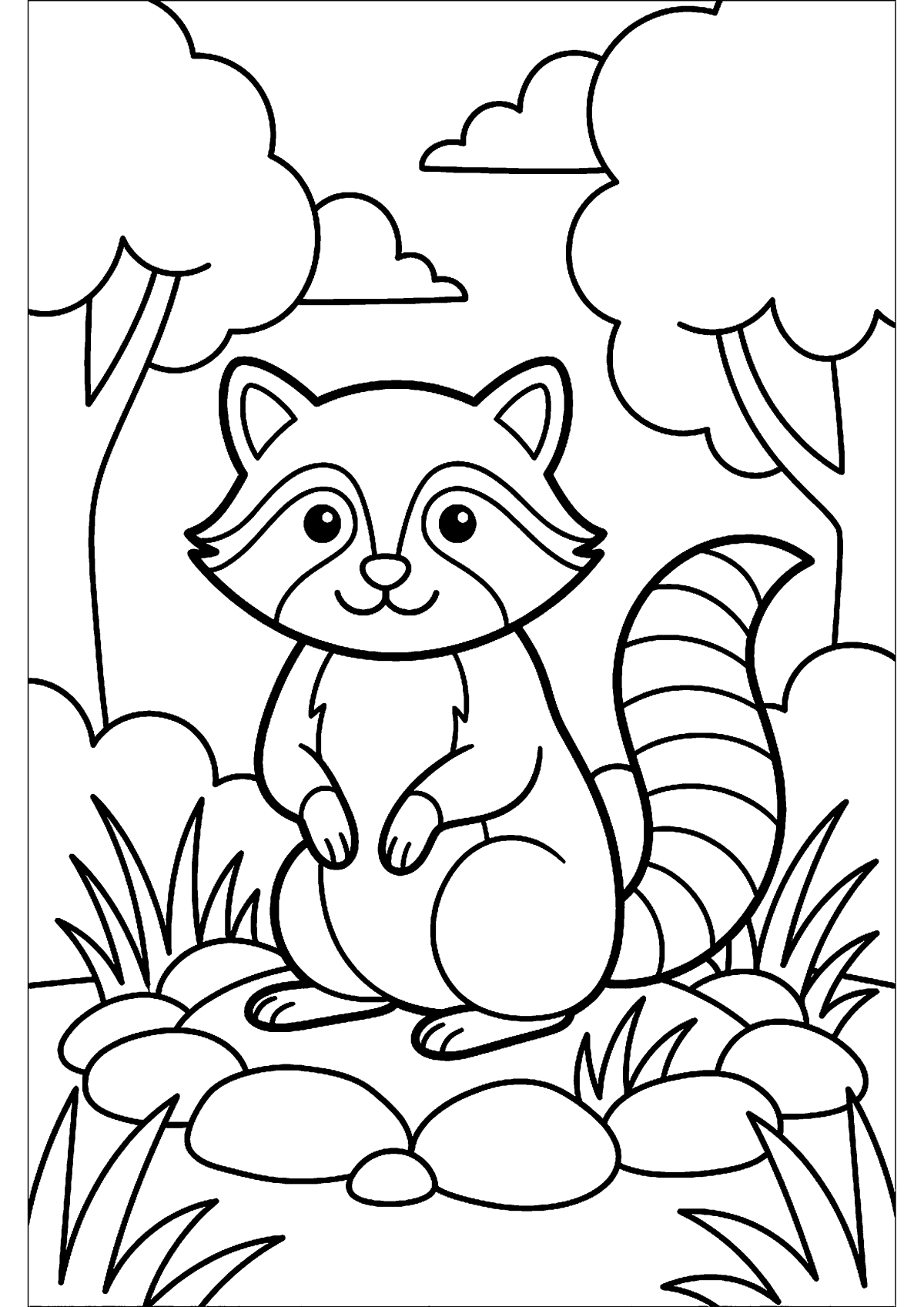 Zittende wasbeer kleurplaat — gratis kleurplaat