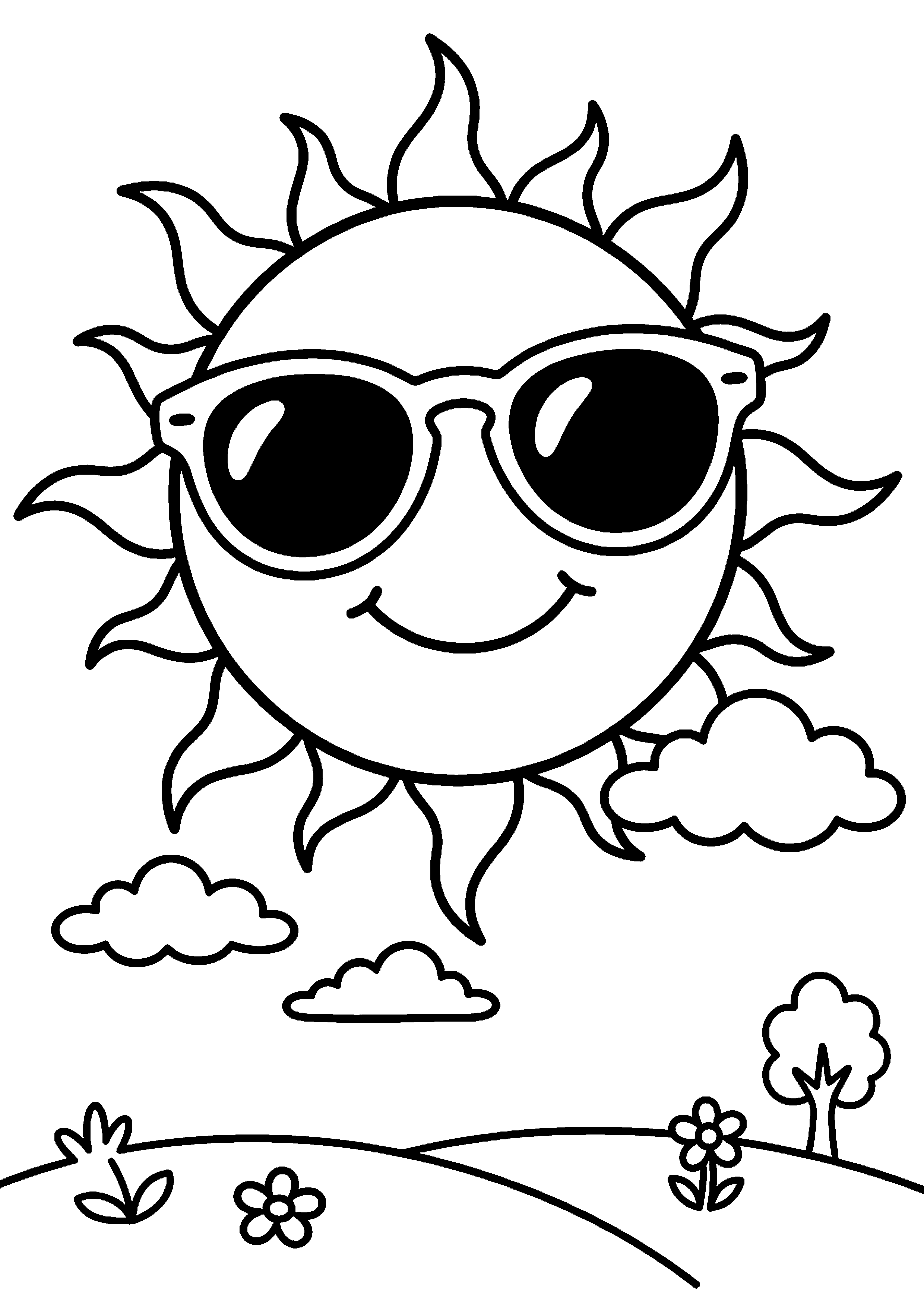 Zon met zonnebril kleurplaat — gratis kleurplaat