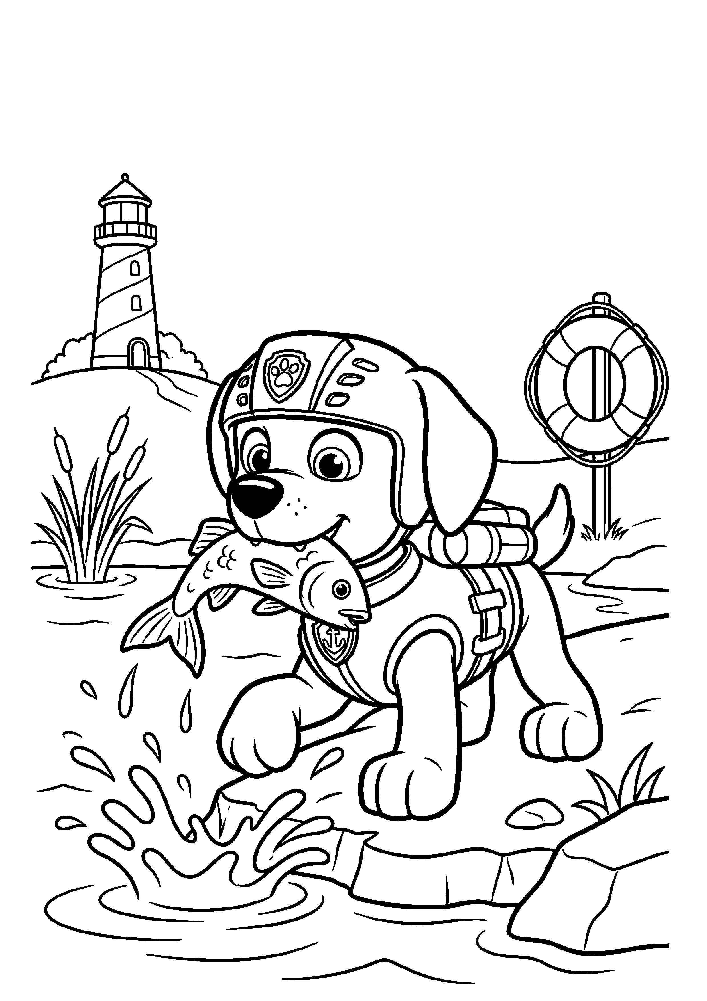 Zuma redt vis uit water kleurplaat — gratis kleurplaat