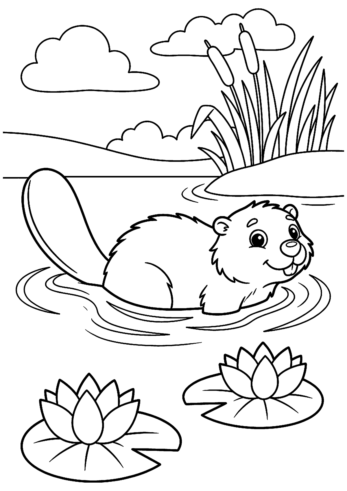 Zwemende bever kleurplaat — gratis kleurplaat