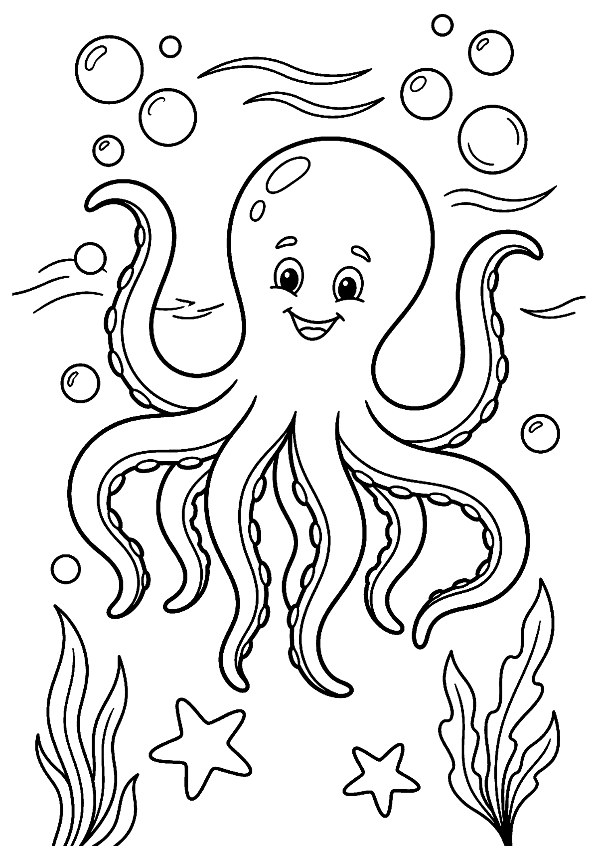 Zwemende octopus kleurplaat — gratis kleurplaat