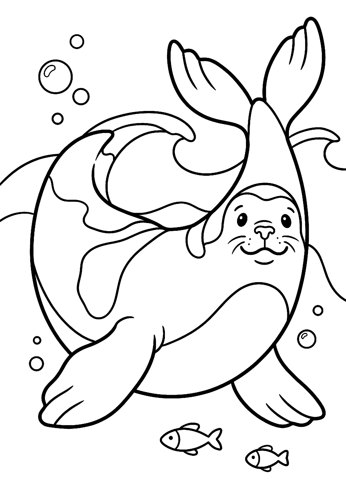 Zwemende zeehond kleurplaat — gratis kleurplaat
