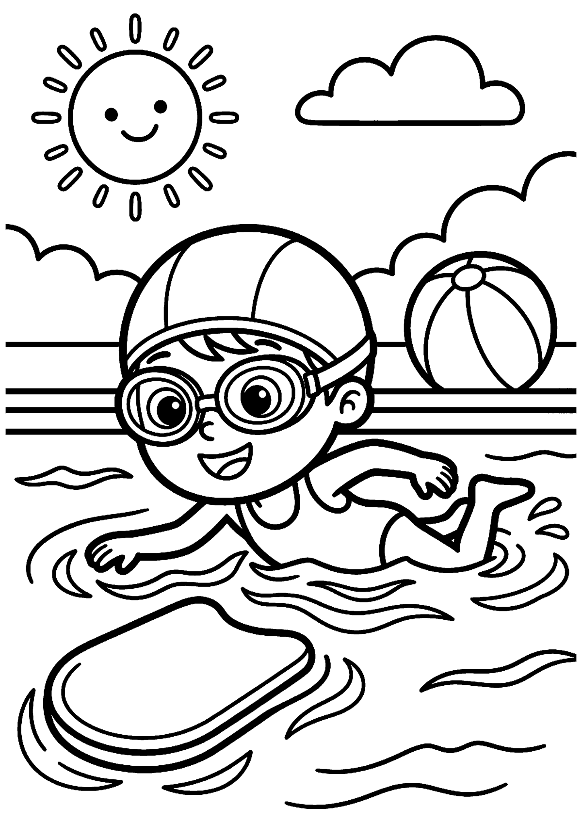 Zwemmend kind kleurplaat — gratis kleurplaat