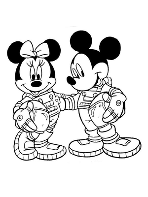 Astronauten Mickey en Minnie Mouse Kleurplaat — gratis kleurplaat