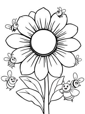 Bloem en bijtjes Kleurplaat