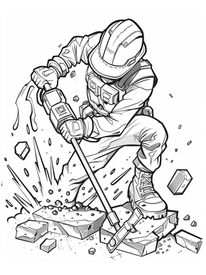 Bouwvakker met Drilboor Kleurplaat — gratis kleurplaat