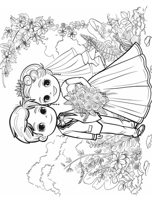 Bruiloft Bruid Bruidegom 2 Kleurplaat — gratis kleurplaat