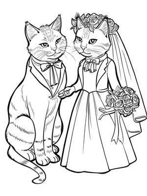 Bruiloft Cat 1 Kleurplaat — gratis kleurplaat