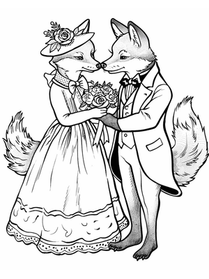 Bruiloft Fox 1 Kleurplaat — gratis kleurplaat