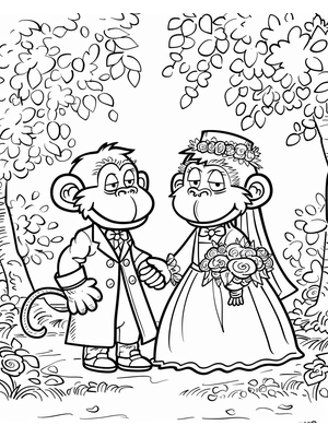 Bruiloft Monkeys 1 Kleurplaat — gratis kleurplaat
