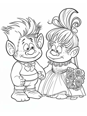 Bruiloft Trolls 1 Kleurplaat — gratis kleurplaat
