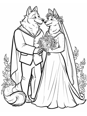 Bruiloft Wolves Kleurplaat — gratis kleurplaat