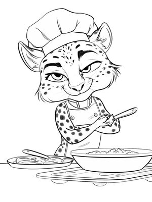 Cheetah Kok Kleurplaat — gratis kleurplaat