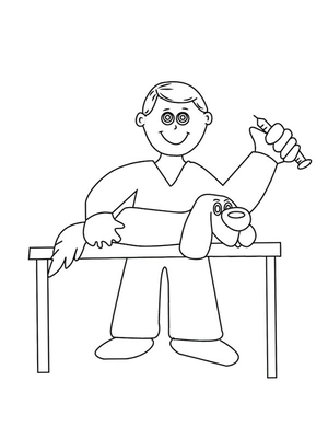 Hond bij de dierenarts Kleurplaat — gratis kleurplaat