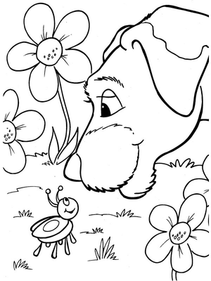 Hond en lieveheersbeestje Kleurplaat