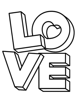 Love 3D Kleurplaat — gratis kleurplaat