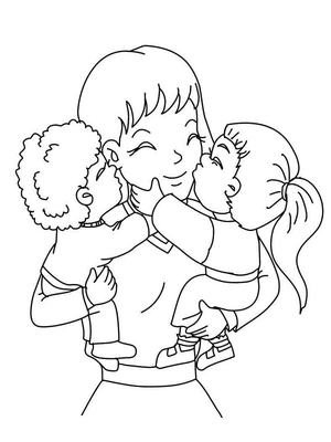 Moeder samen met kinderen Kleurplaat — gratis kleurplaat