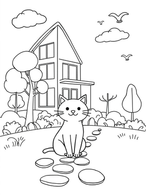 Poes in de tuin Kleurplaat — gratis kleurplaat