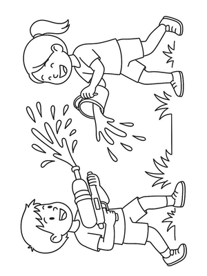 Waterplezier in de tuin Kleurplaat — gratis kleurplaat