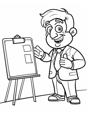 Zakenman met Presentatie Kleurplaat — gratis kleurplaat