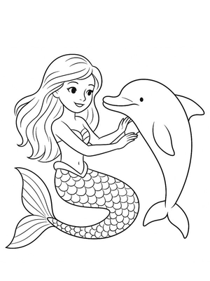 Zeemeermin met dolfijn Kleurplaat — gratis kleurplaat
