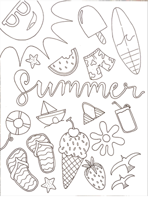 Zomer Doodle Kleurplaat — gratis kleurplaat