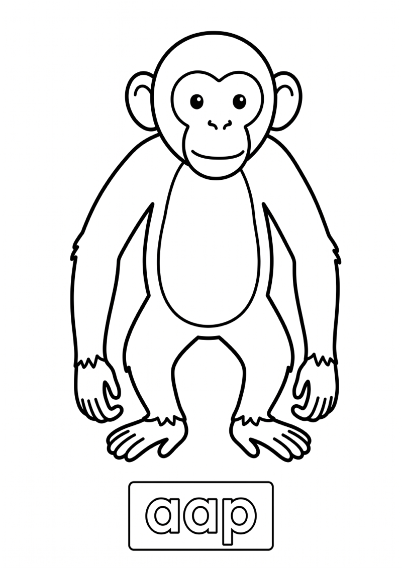 Aap Woordkaart Kleurplaat — gratis kleurplaat